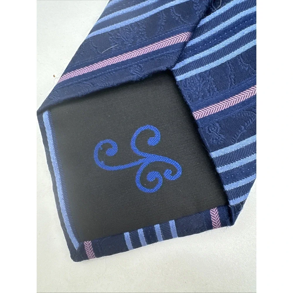 Y&G  Men's Blue Pink Striped Silk Tie 3.5
